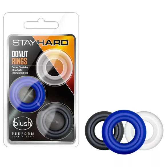 Stay Hard - set prstena za penis - 3 komada - raznobojni