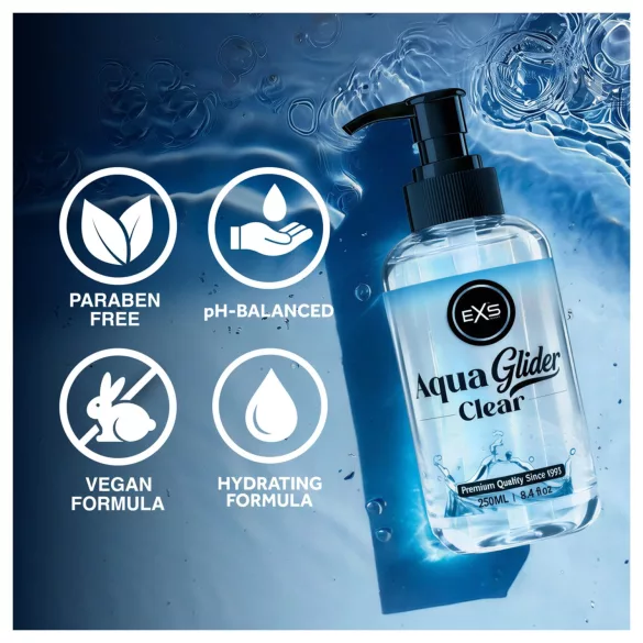 EXS AquaGlider Clear - prozirno lubrikacijsko sredstvo na bazi vode u bočici s pumpicom (250 ml)