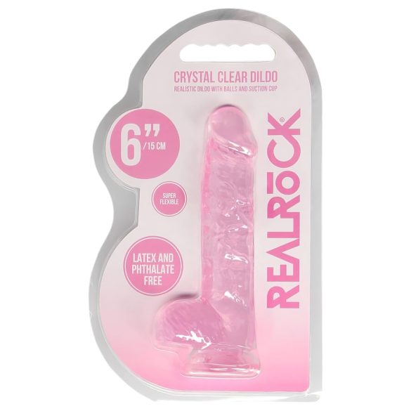 REALROCK - prozirni realistični dildo - ružičasti (15 cm)