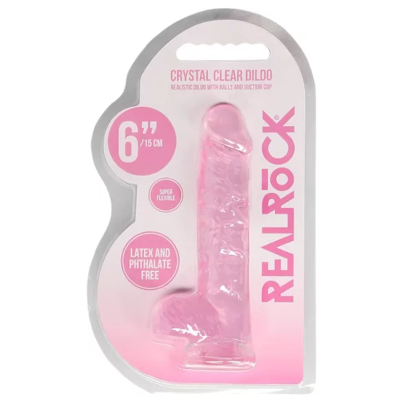 RealRock - realistični dildo - prozirni, rozi - 15 cm