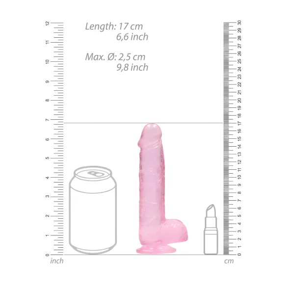 RealRock - realistični dildo - prozirni, rozi - 15 cm