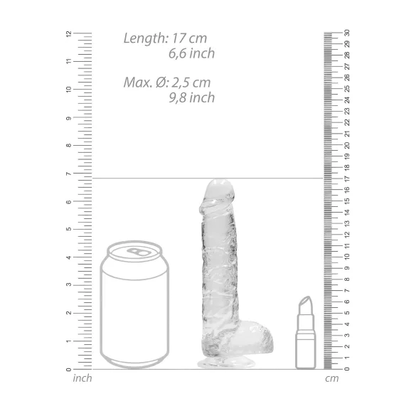 RealRock - realistični dildo - prozirni - 15 cm