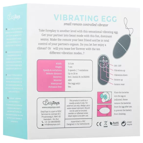 EasyToys - nosivo radiofrekvencijsko jaje za vibraciju s 7 ritmova (rozo)