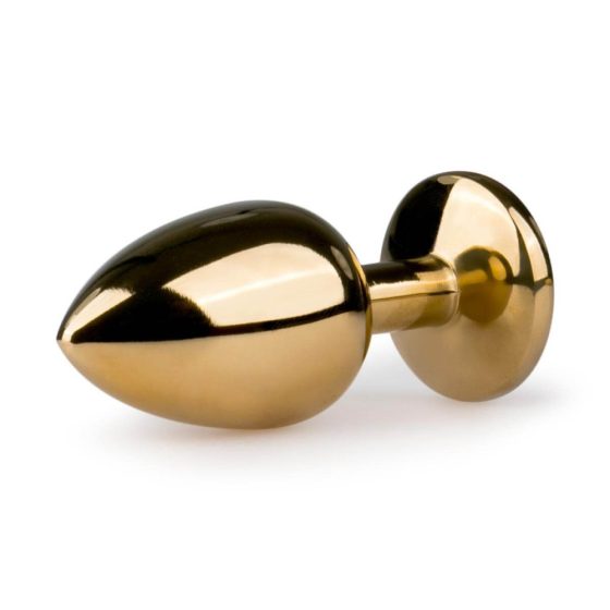 Easytoys Metal No.1 - analni dildo s ljubičastim kamenim stošcem - zlatni (2,5 cm)