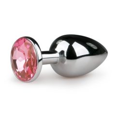   Easytoys Metal No.1 - analni dildo s ružičastim kamenim konusom - srebrni (2,7 cm)