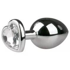   Easytoys - analni čep sa srcem i bijelim kamenom - metal srebrni
