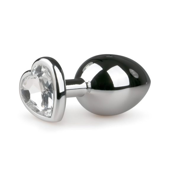Easytoys Metal No.7 - analni čep sa srcem i bijelim kamenom - srebrni