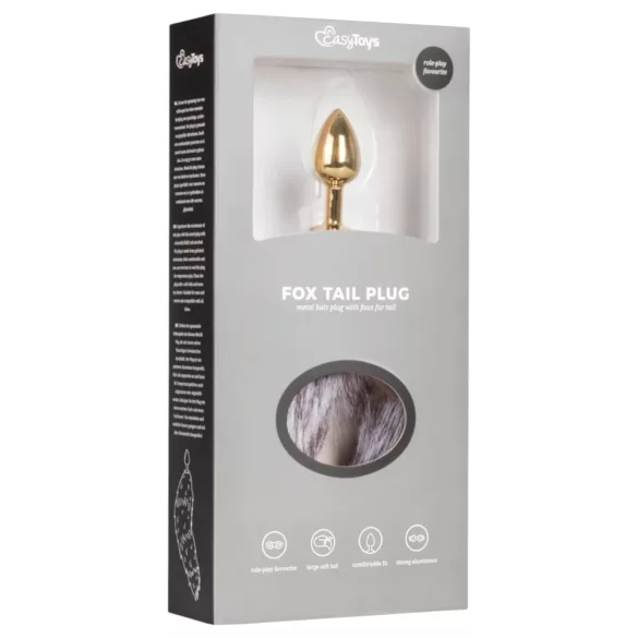 Easytoys Fox NO5 - metalni analni čep s repom lisice - zlatno-srebrni
