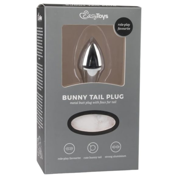 Easytoys Bunny NO1 - metalni analni čep s zečjim repom (srebrno-bijeli)