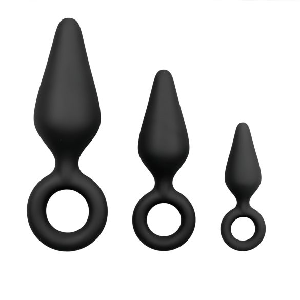 Easytoys - set analnih čepova s prstenom - 3 komada (crni)