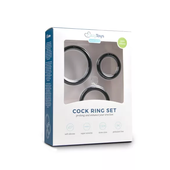 Easytoys - set prstena za penis - silikon - 3 komada - crna
