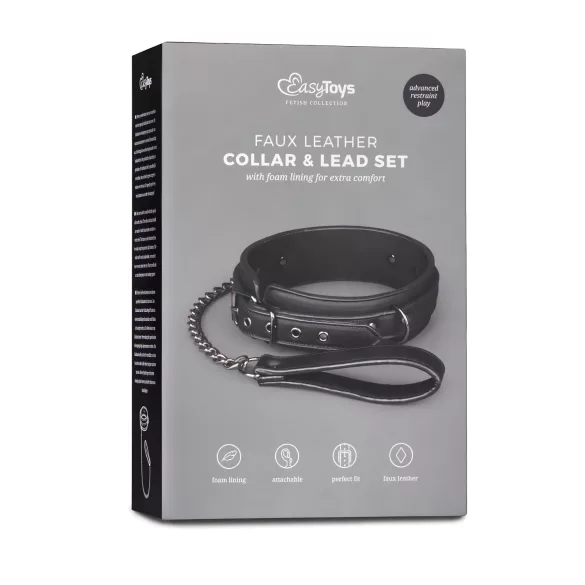 Easytoys - ogrlica s povodcem za fetiš - crna