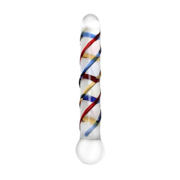 Rimba Rachella - dvostruki stakleni dildo (prozirni - šareni)