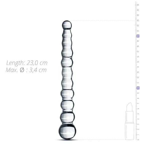 Gildo Glass No. 20 - stakleni dildo s perlama - prozirno