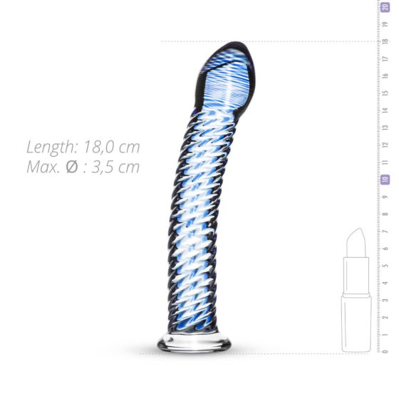 Gildo Glass br. 5 - spiralni stakleni dildo (prozirno-plavi)