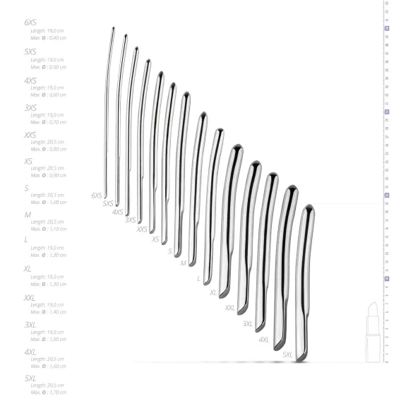 SINNER 174 - set dilatatora za penis - zakrivljeni, čelik, 14 komada