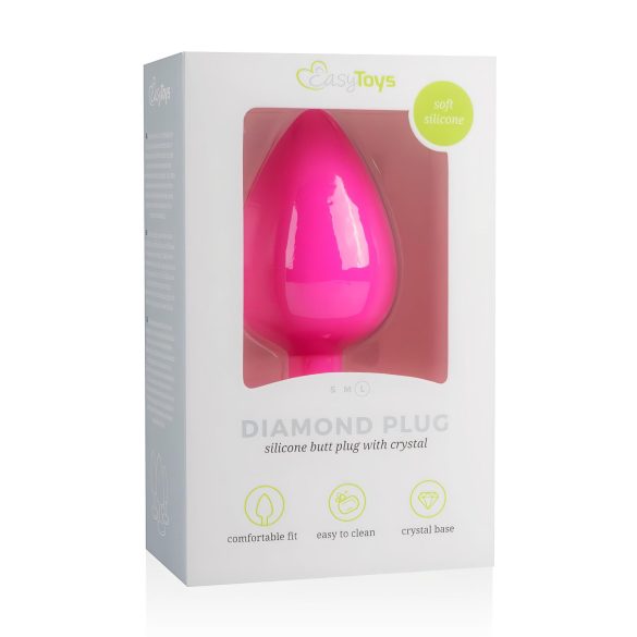 Easytoys Diamond - analni čep sa bijelim kamenčićima (veliki) - roza