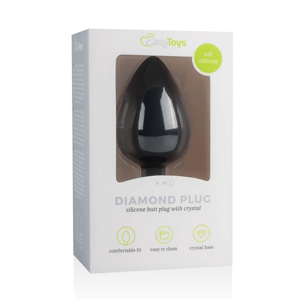 Easytoys Diamond - analni čep s bijelim kamenom (veliki) - crni