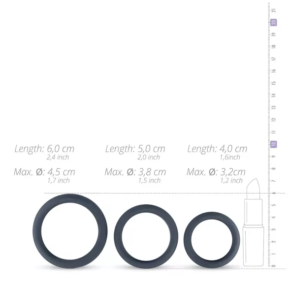 Boners - set silikonskih prstenova za penis - 3 komada - sivi