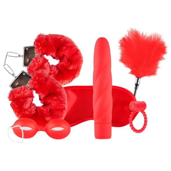 LoveBoxxx Volim Crveno - set za vezivanje s vibratorom (6 dijelova) - crveno