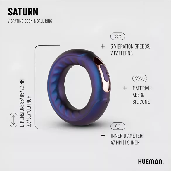 Hueman Saturn - vibrirajući penis prsten na punjenje - vodootporan - ljubičasti