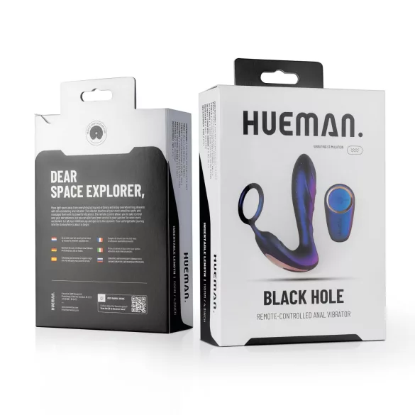 Hueman Black Hole - analni vibrator s radio upravljanjem i penis prstenom
