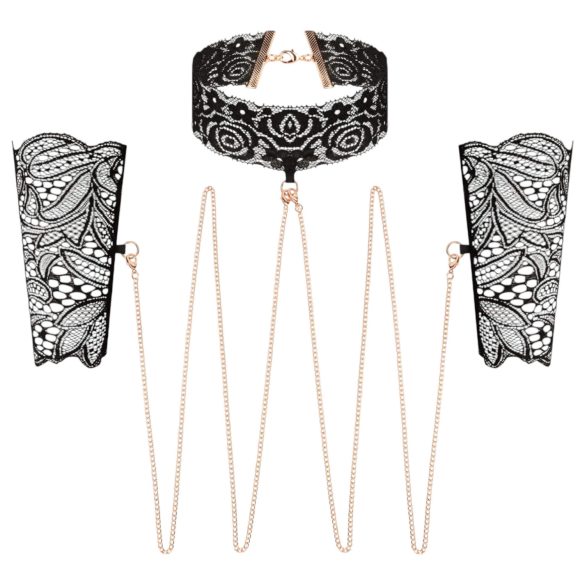 Rosy Gold - ogrlica i lisice za zapešća - crna