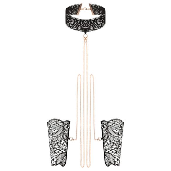 Rosy Gold - ogrlica i lisice za zapešća - crna