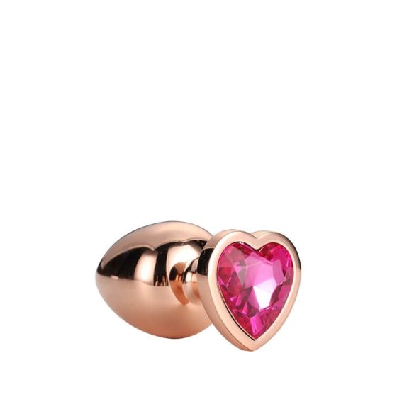 Gleaming Love - aluminijski analni dildo sa kamenom u obliku srca (ružičasto zlato)