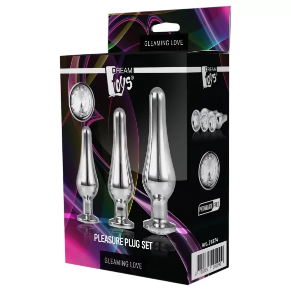 Gleaming Love - set analnih čepova (srebrni, 3-dijelni)