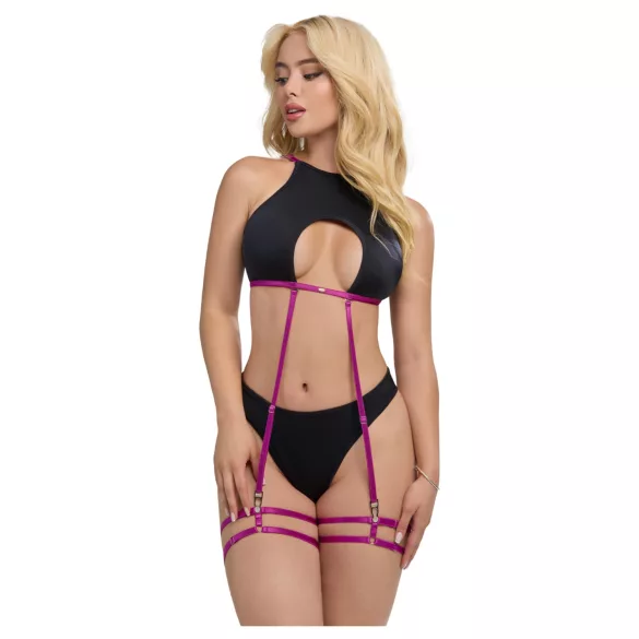 Zôf Zara - top s izrezima i tanga gaćice s trakicama za čarape (crne) - L/XL