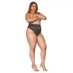 Dreamgirls - visok struk čipkaste gaćice - crne - 2XL
