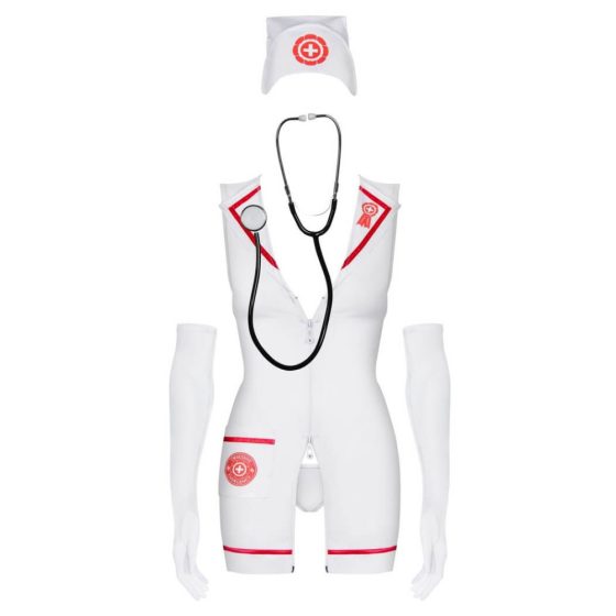Obsessive Emergency - komplet kostima za medicinsku sestru - bijeli (S/M)