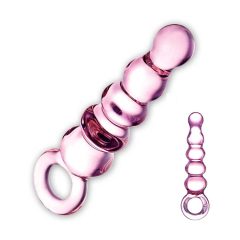 GLAS - stakleni analni dildo s bisernom niti (roza)