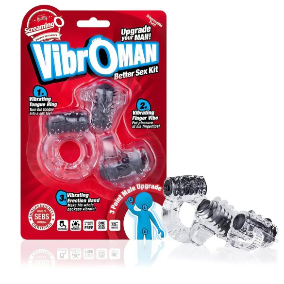 Screaming Vibroman - set vibrirajućih prstenova za penis (crni)