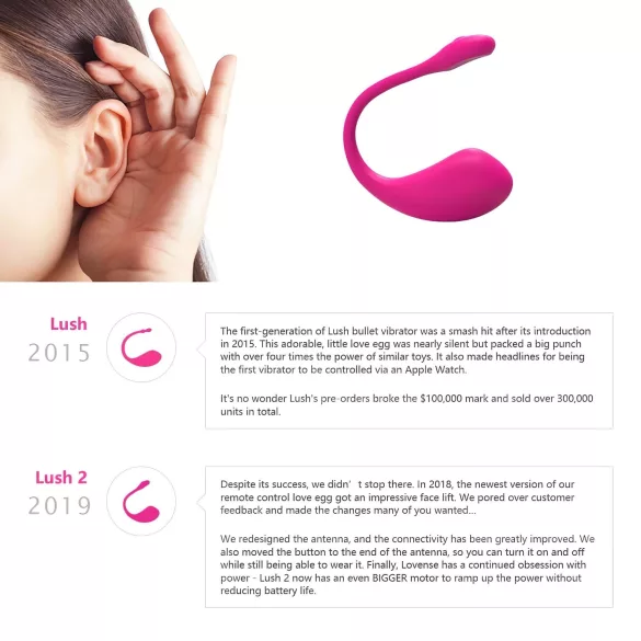 Lovense Lush 2 - nosivo vibrirajuće jaje s upravljanjem putem aplikacije (rozo)