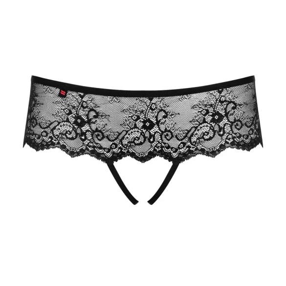Obsessive - tanga s otvorom i ukrasnim kamenčićima - crna