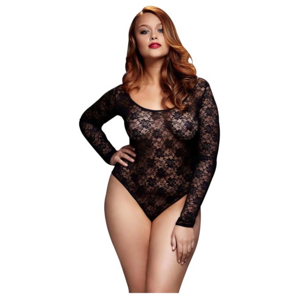 BACI Plus Size - čipkasti bodi s dugim rukavima - crni (XL-XXL)