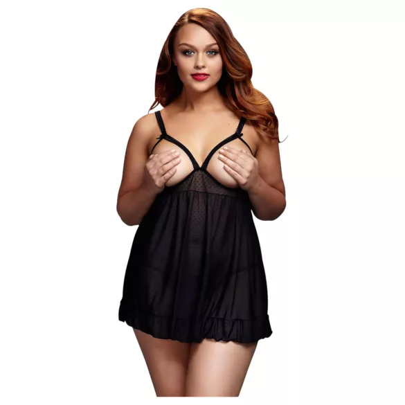 BACI Plus Size - otvoreni babydoll s točkicama - crna - XL-XXL