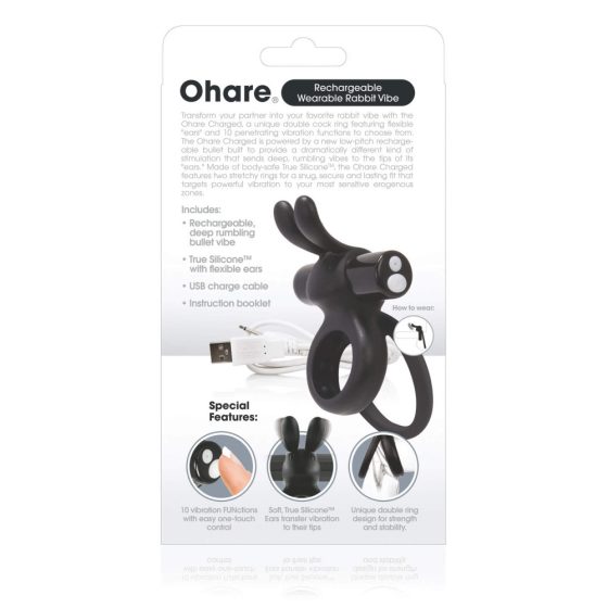Screaming O Ohare - punjivi, zečić, vibrirajući prsten za penis (crni)