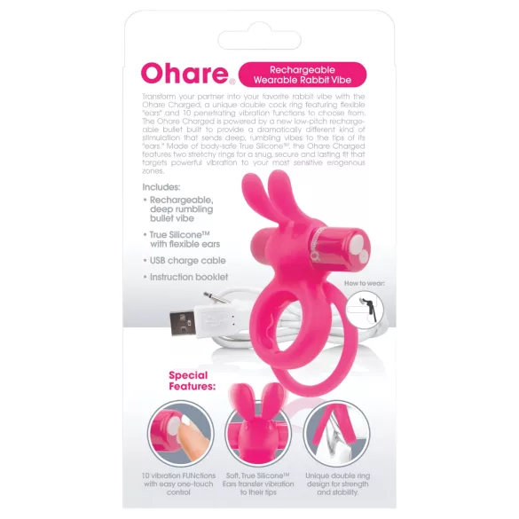 Screaming O Ohare - vibrator prsten za penis s ušima - punjivi silikon rozi