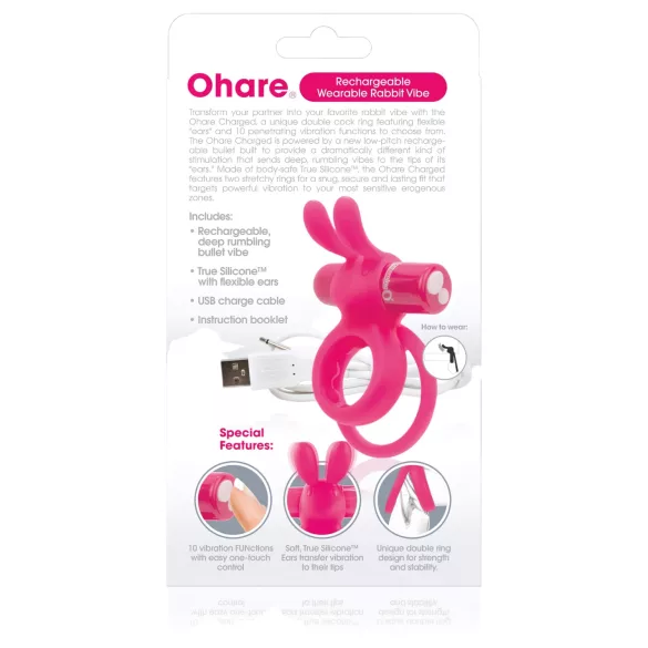 Screaming O Ohare - vibrator prsten za penis s ušima - punjivi silikon rozi