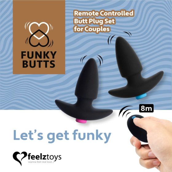 FEELZTOYS Funkybutts - bežični, radio analni vibrator set - (crni) -