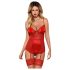 Obsessive Lovica - čipkasti top s halterima i tanga gaćice (crveno) - L/XL
