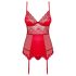 Obsessive Lovica - čipkasti top s halterima i tanga gaćice (crveno) - L/XL