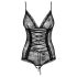 Obsessive Slevika - crna čipkasta body sa prednjim vezanjem i otvorima - L/XL