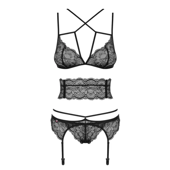 Pikantni čipkani donji veš set (crni) - L/XL