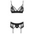 Obsessive Wonderia - vezena čipkasta donje rublje set (crna) - L/XL
