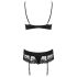 Obsessive Wonderia - vezena čipkasta donje rublje set (crna) - L/XL