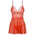 Obsessive 838-BAB-3 - zavodljivi čipkasti babydoll i tanga (crvena)